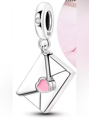Silver Envelope Dangle Charm with Pink Heart